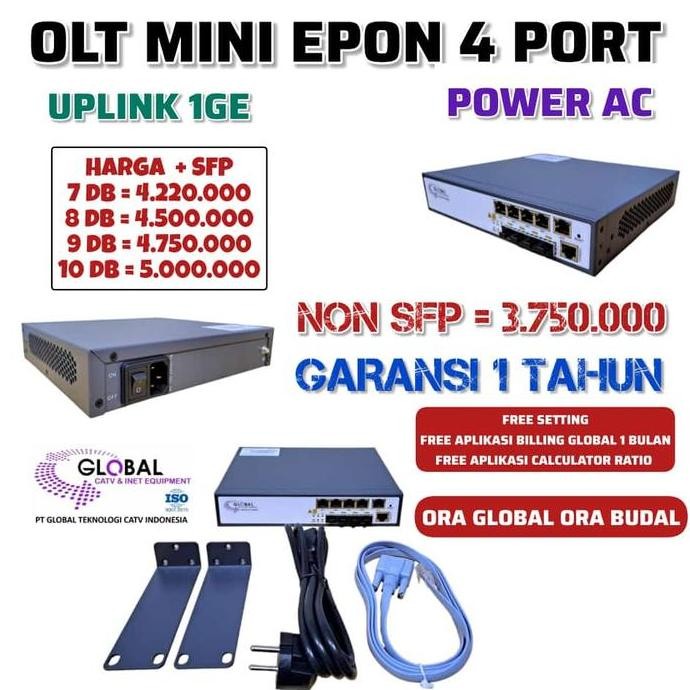 Olt Epon Mini Global 4 Port Uplink 1Ge Tanpa Sfp New Stok