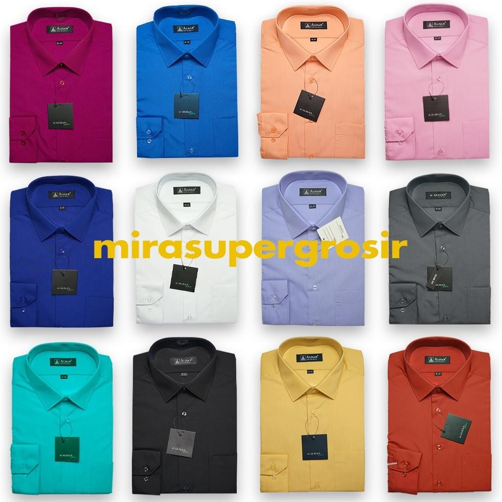 Alisan Kemeja Pria Reguler Lengan Panjang Original Polos Baju Atasan Kerja Cowo Alisan Formal Hem Hi