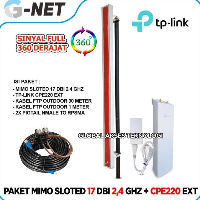 Paket Wifi Hotspot Mimo Sloted 17 Dbi 2,4 Ghz Plus Tplink Cpe220 Ext New Stok