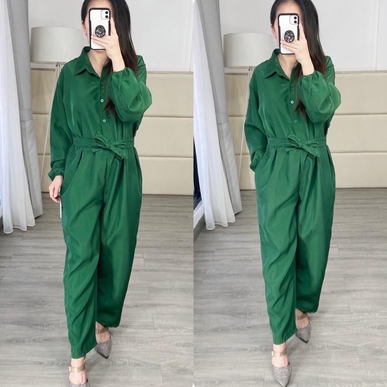 Jumpsuit Jumbo Wanita Ld 116 / Jumpsuit Ijo Botol/ Jumpsuit Bigsize / Jumsupt Panjang Wanita / Jumps