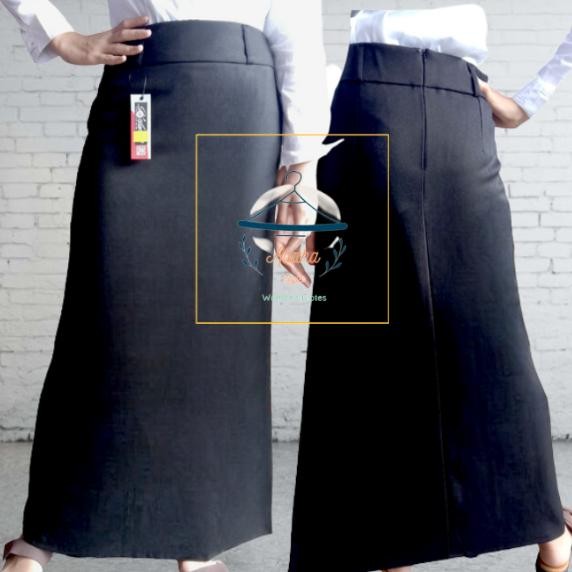 Rok Hitam Panjang Wanita Model A Line Bahan Wol Untuk Formal Kerja Kantor