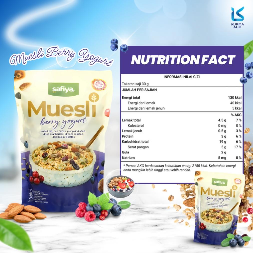 

gfd-6 Aw89 Muesli Berry Yogurt Safiya 1 Kg Oatmeal Diet Fruity Taste Sereal Sehat Sale Hemat