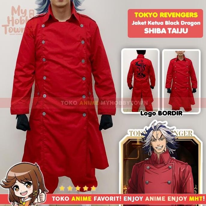 Jaket Parka Jubah Black Dragon Red Merah Tokyo Revengers Taiju Shiba Cosplay Co