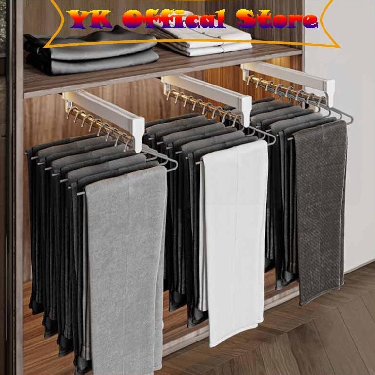 [COD]Tarik-Keluar Lemari Pakaian Gantungan Baju Tarik rak Rel pakaian Penyimpanan Hanger Serbaguna C