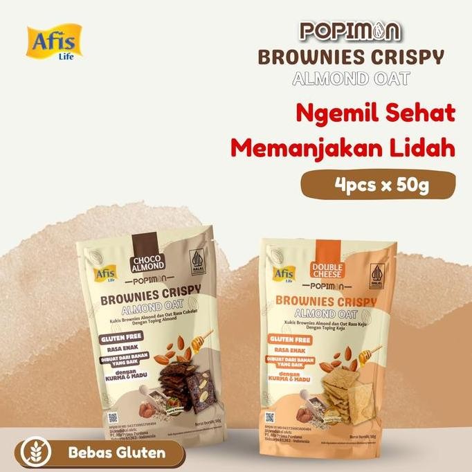 

afis popimon brownies crispy almond oat 4pcs- camilan sehat keluarga termurah