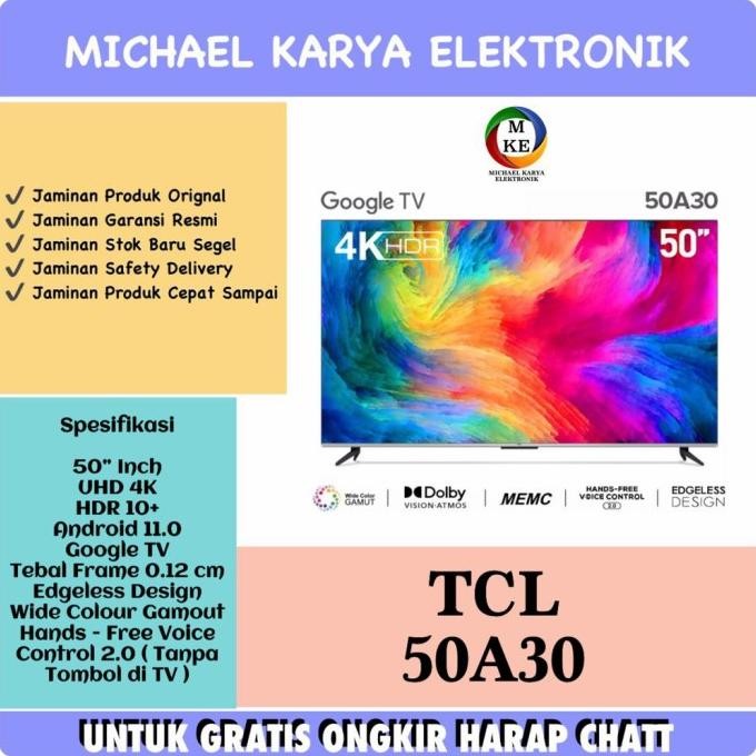 Diskon! TV Android 50 Inch TCL 4K A30 TCL 50A30 4K UHD Digital TV 50 Google TV