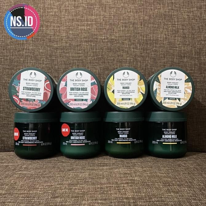 

the body shop body yogurt british rose almond mango strawberry moringa termurah