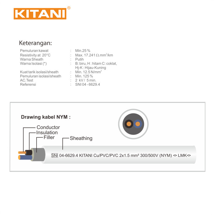 KITANI - NYM 3x2.5 mm - Kabel Tembaga Kawat - 50 Meter