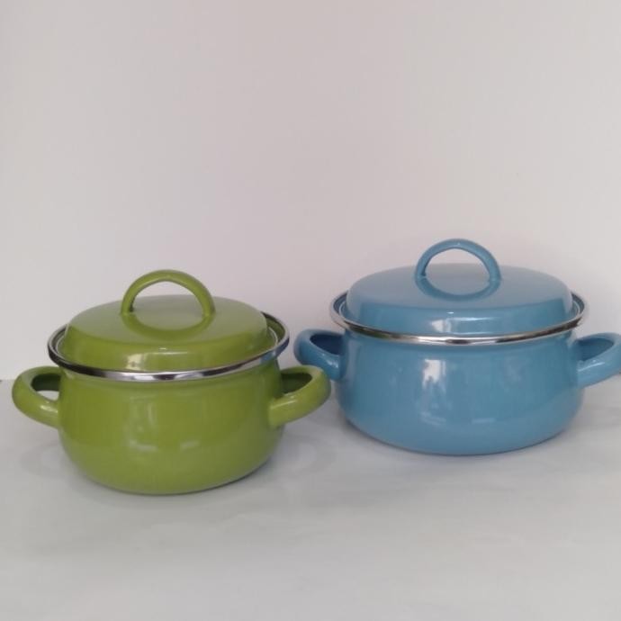 Siap Kirim Panci Set Enamel 12 + 14 cm Dutch Oven Warna Kedaung