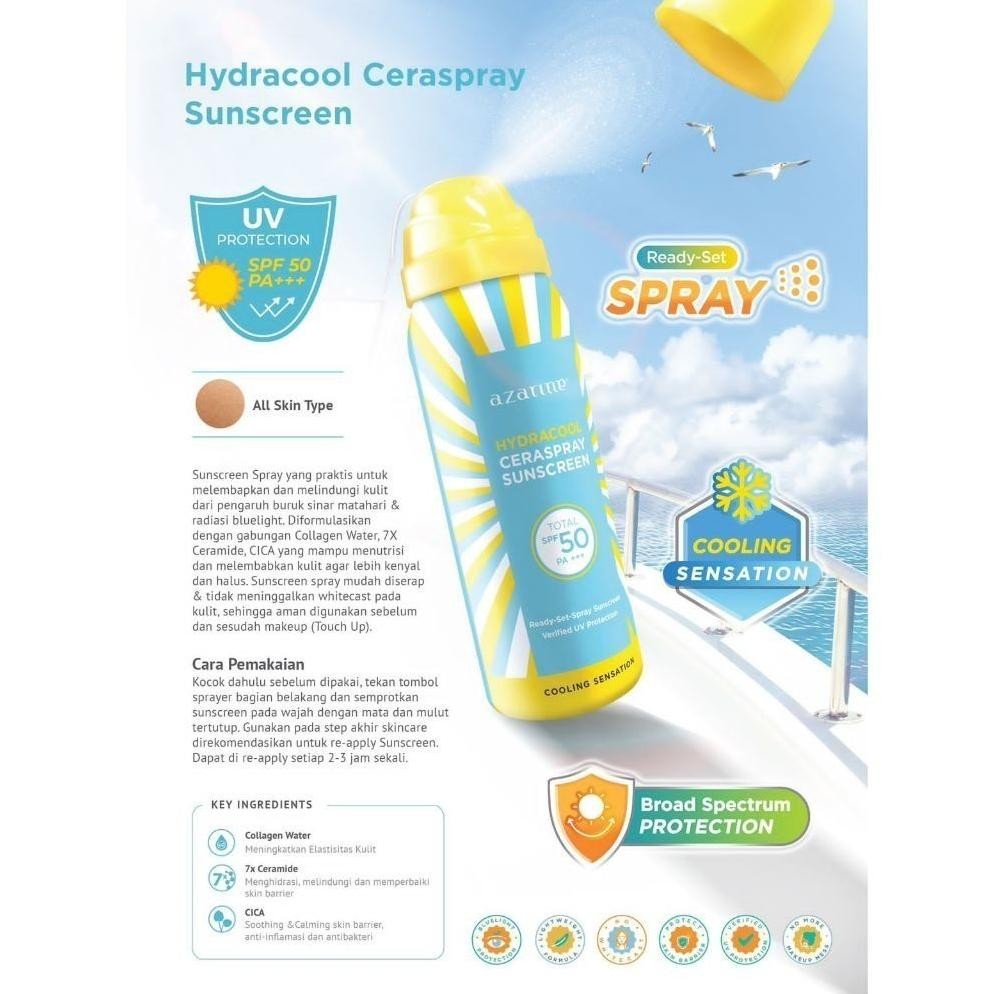 Viral Azarine Hydracool Ceraspray Sunscreen Spf 50 Pa+++ (50Ml) | Merah Jingga Official
