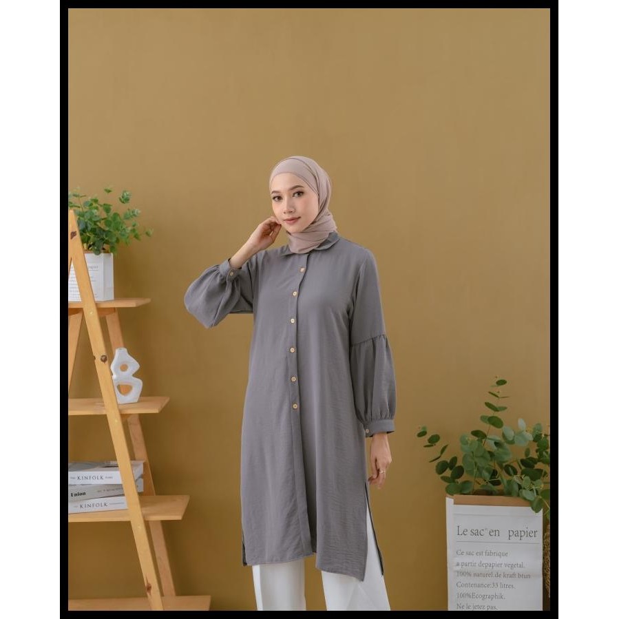 Maula Hijab Tunik Crinkle Lengan Balon Terbaru Best Seller
