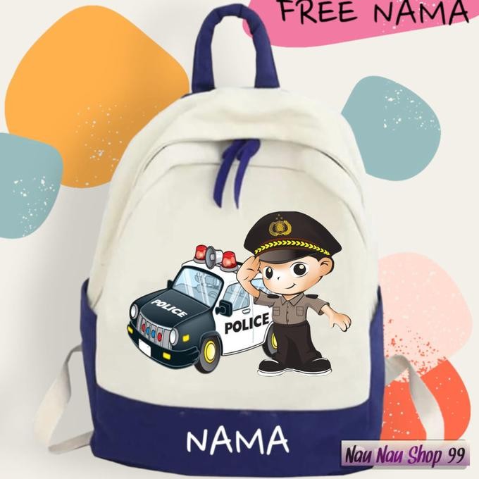 (FREE NAMA) TAS RANSEL ANAK ANIMASI POLISI KEREN BUAT ANAK