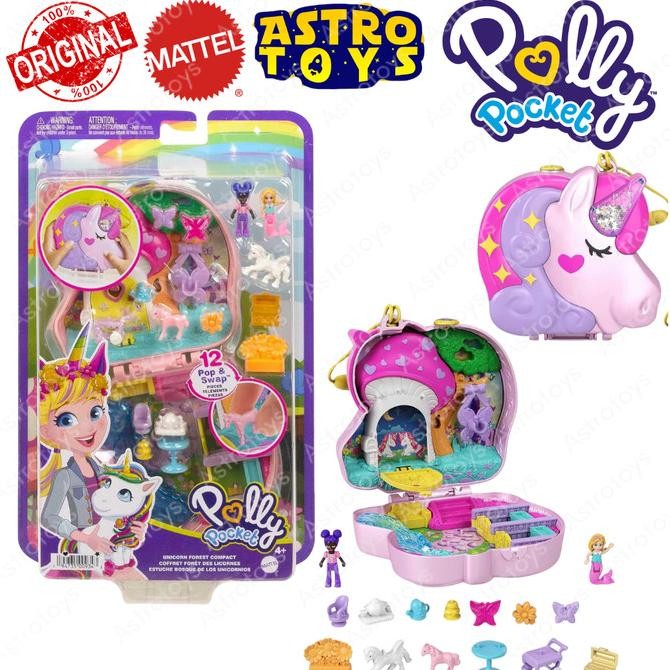 Produk Baru Mattel Polly Pocket Unicorn Forest Compact Playset Original Mainan Anak Perempuan Miniat