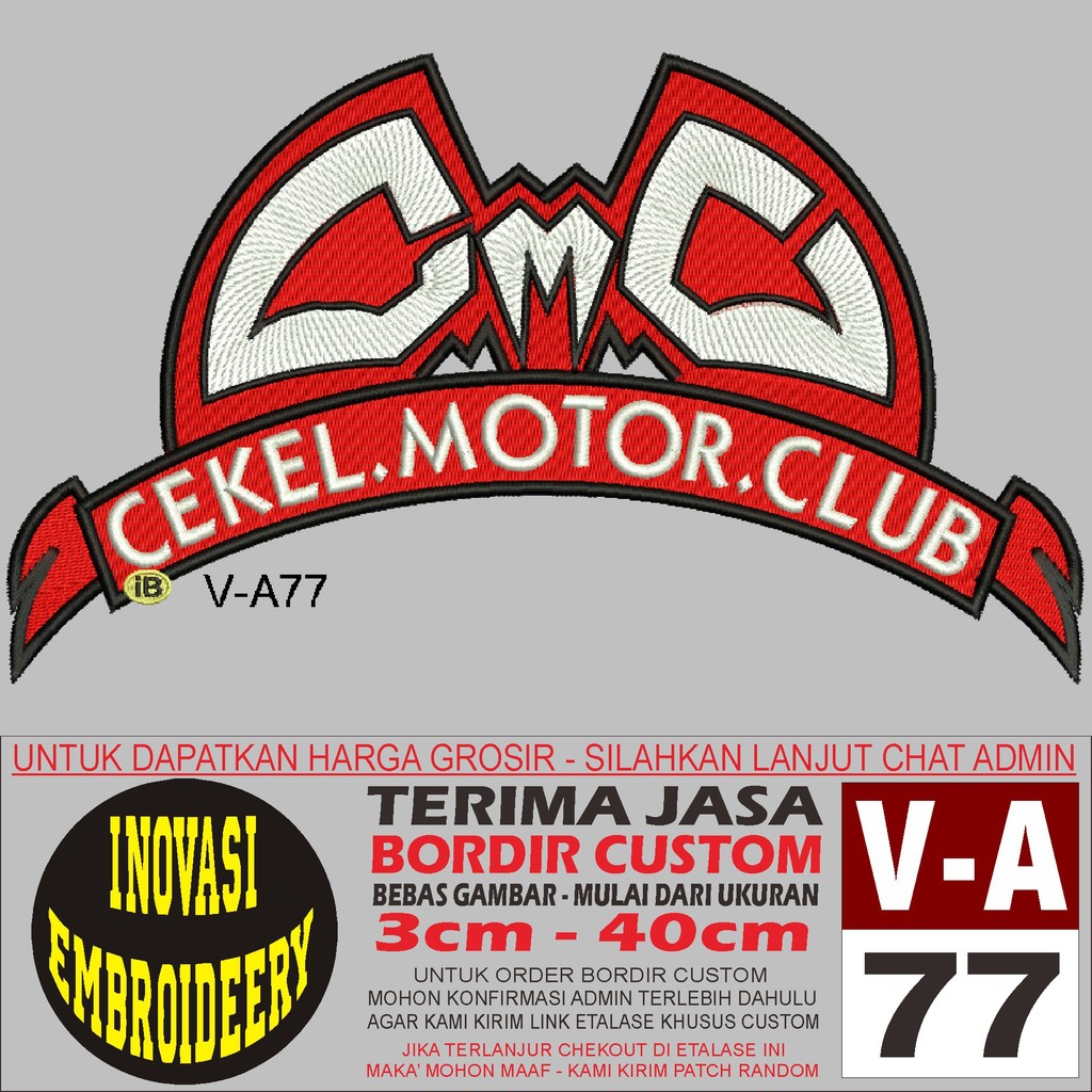 PATCH BORDIR LOGO V-A77  KOMUNITAS CEKEL MOTOR CLUB   - INOVASI EMBROIDEY TESTIMONI