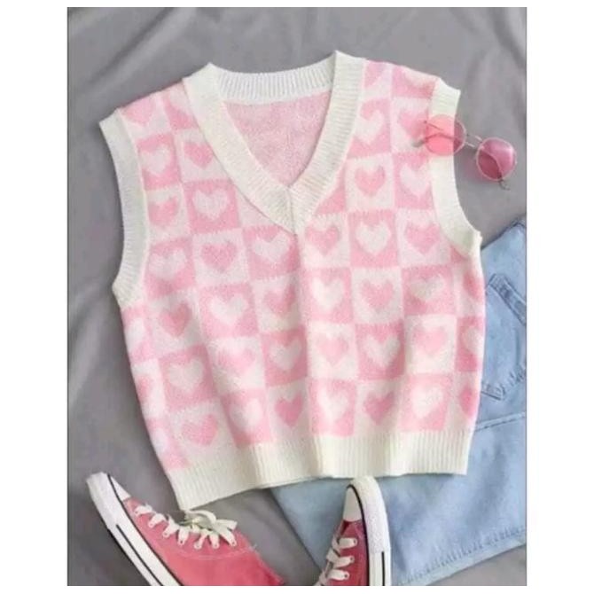 Rompi Wanita Rajut Motif Love / Rompi Vest Terbaru Termurah