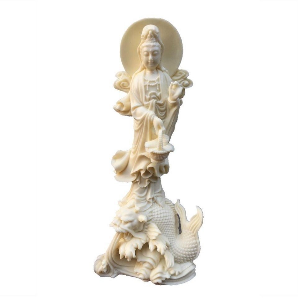 Ivory Fruit Turtle Fish Guanyin Bodhisattva Buddha Statue Living Room Home Worship Car Ornament Craf