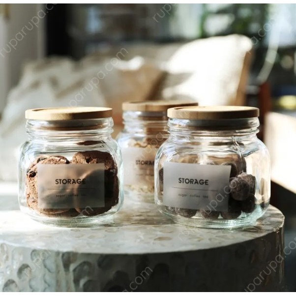 set toples kaca tutup kayu set toples aesthethic stoples makanan