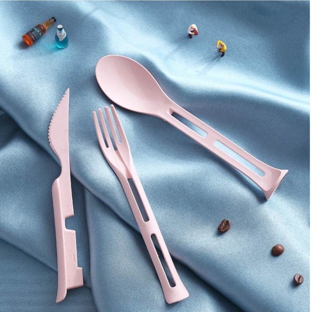MATOUGUI 1 Set Alat Makan Sendok Garpu Pisau Traveling/ Kado Ramah Lingkungan