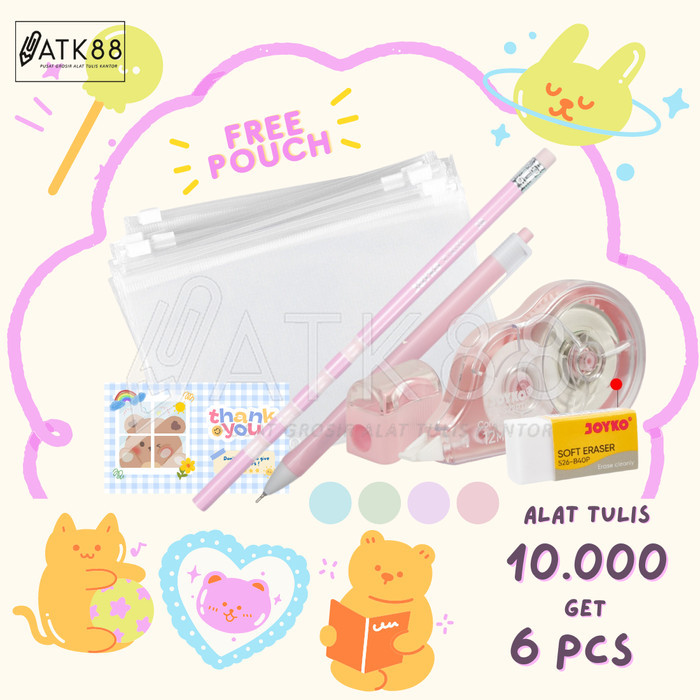 

Paket Alat Tulis Set 10K FREE POUCH Pulpen Pensil Rautan Penghapus Tipe X - Bundling 10000 Hemat