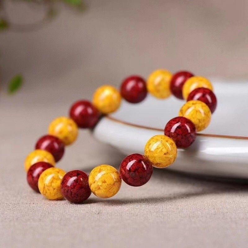 Gelang Yin-Yang dari Cinnabar Alami dan Batu Akik Kuning Asli untuk Perlindungan Terhadap Kejahatan 