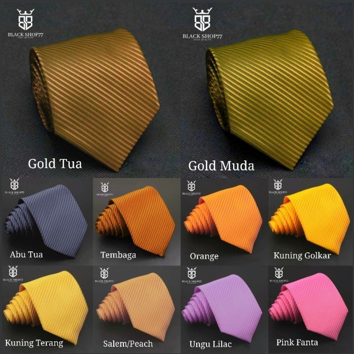 Dasi Pria Dasi Panjang Salur Emas/Gold 3 Inchi 8 Cm