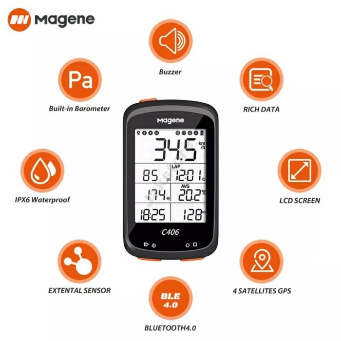 Cuci Gudang.. Speedometer Sepeda Magene C406+Barfly Original Cyclometer Magene C406