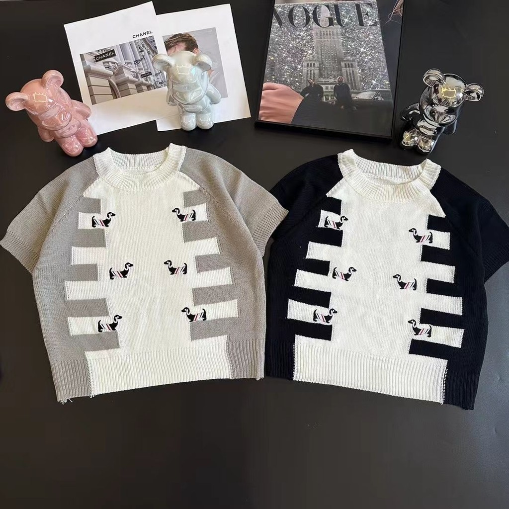 Sweater Anak Anjing Bordir Thom Browne 2024 Musim Panas Gaya Baru Sederhana Mode Serbaguna Gaya Bara