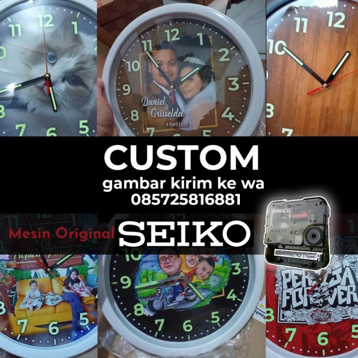 Custom Jam Dinding Glow In The Dark Mesin Seiko Sweep Original