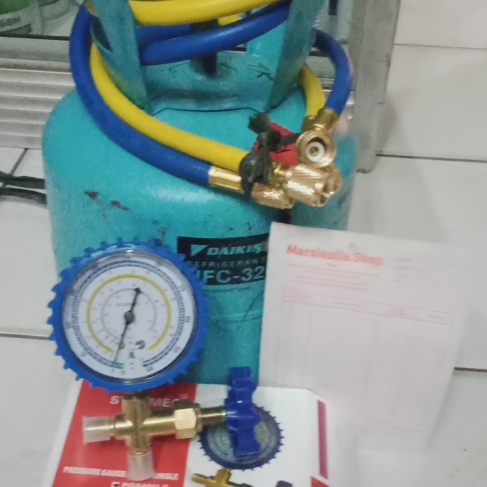 Paket 1Kg Freon R32 + Set Selang Manifold R32 Tabung Kecil Praktis