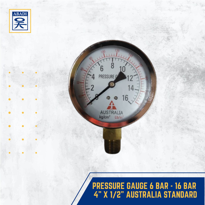 Pressure Gauge 6 Bar - 16 Bar Diameter 4'' X Drat 1/2 Australia Standa