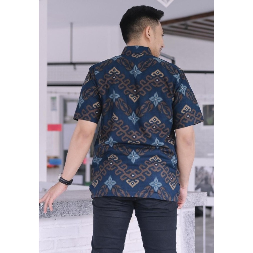Baju Batik Pria Pendek Katun Furing Songket Modern Kantor Jumbo Xxxxl