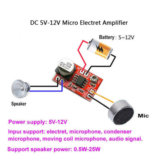 Jual [READY] Microphone Amplifier Mini Micro Electret DC 5V-12V