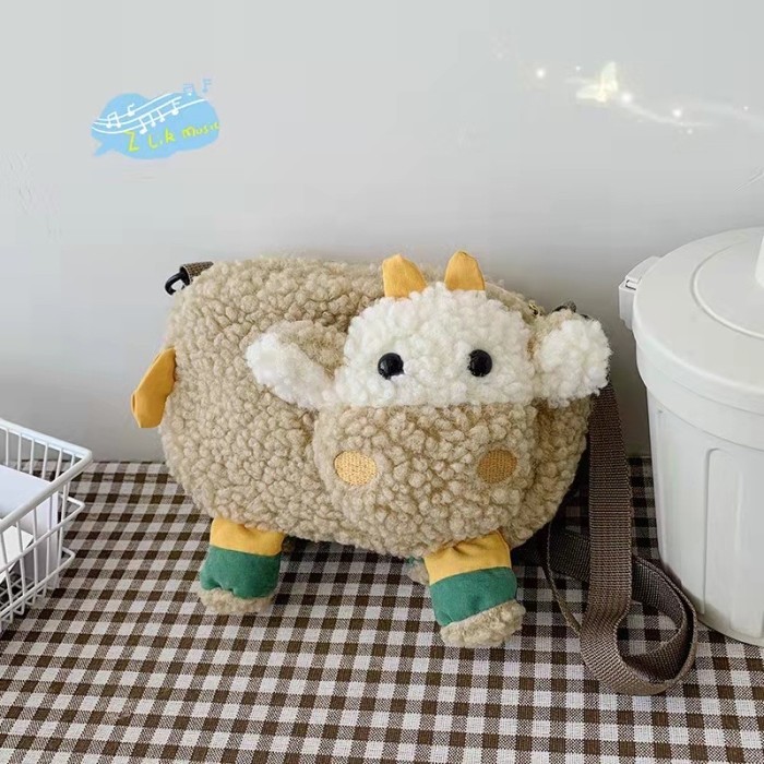 Tas Selempang Bulu Tas Lucu Gwiyeo Fashion Domba Sapi Cute Tas Anak