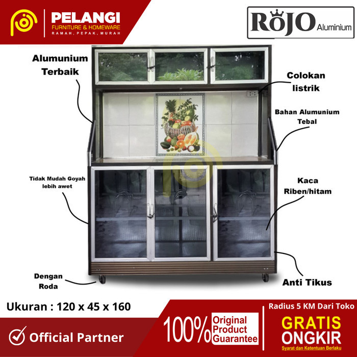 Lemari Piring Alumunium Rak Piring Alumunium L 120 Plat Kaca Gelap