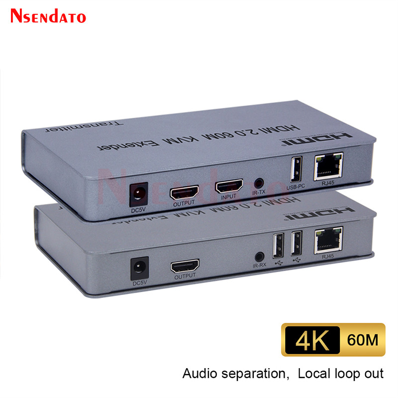 GOODRISE KVM Extender HDMI RJ45 4K 60Hz 60m KVM HDMI Extender With USB KVM HDMI over Cat6 HDMI KVM E