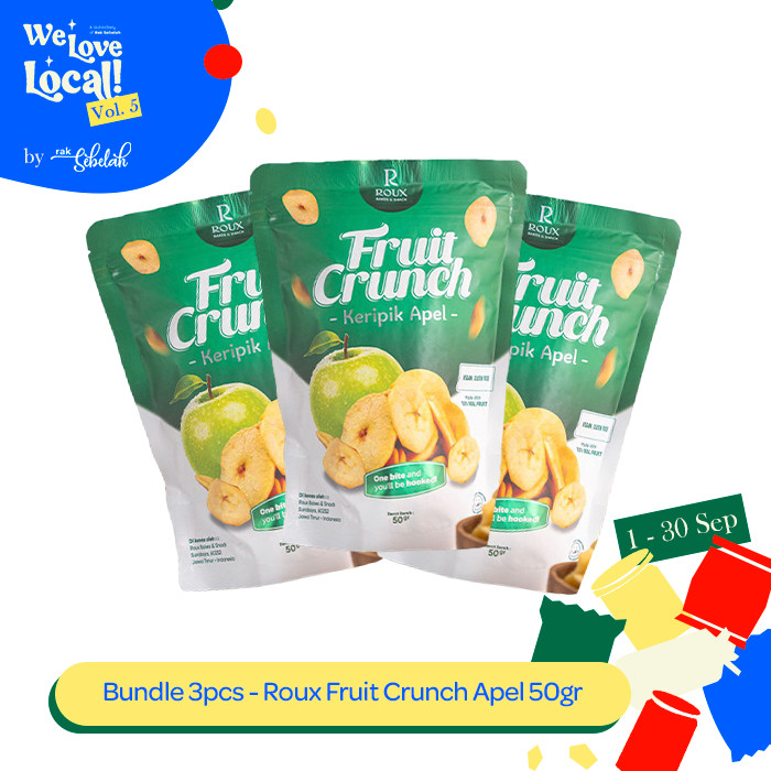 

Bundle 3Pc Rou Fruit Crunch Dried 50G Eripi Buah Apel Ering Ehat Le Oil Ra Ebelah