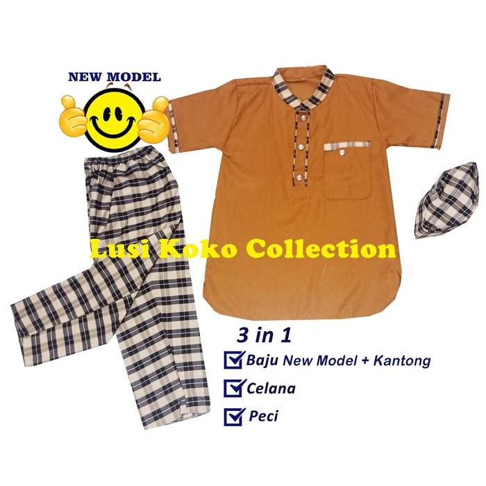 SETELAN BAJU KOKO ANAK TERBARU MOTIF KOTAK