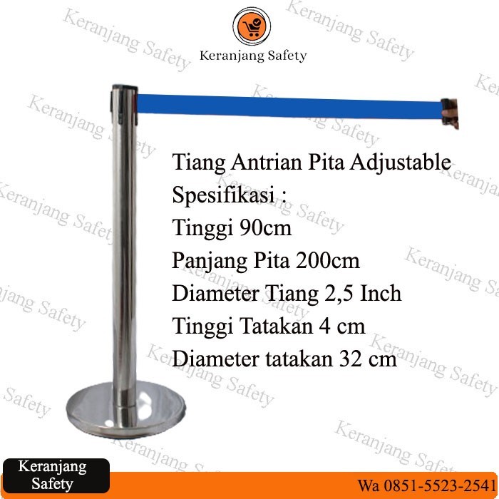 

TERBARU Tiang Antrian Pembatas Stainless Adjustable Pita