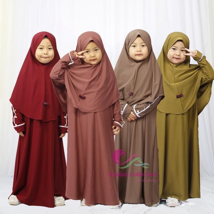 SET GAMIS ANAK MARWAH DENGAN JILBAB UKURAN M-L-XL - BAJU GAMIS MUSLIM ANAK