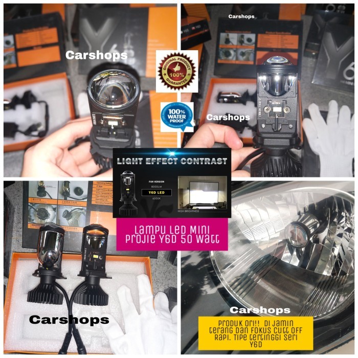 Lampu Led Y6 Mini Lensa Projector Headlamp Mobil H4 Hi Low Beam 6000K