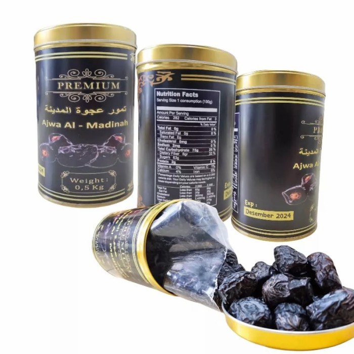 

kurma ajwa al madina premium kemasan kaleng bulat 500 gram