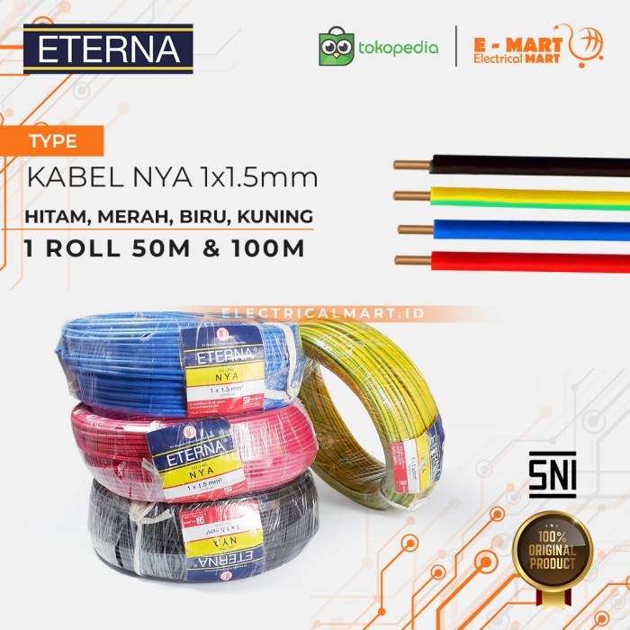 Eterna Kabel Nya 1.5Mm 100M Kawat Merah Hitam Biru Kuning (Grosir) Sni