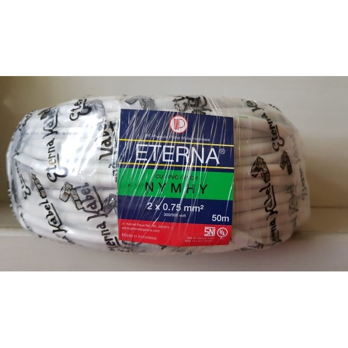 Kabel Listrik Eterna Nymhy Putih 2X0.75. Kabel Serabut Lentur.50M/Roll