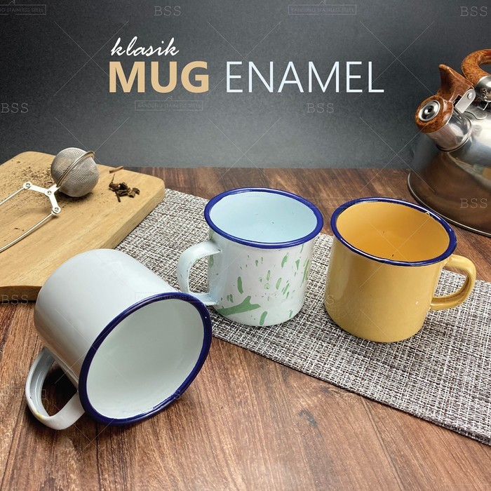Mug Enamel 7cm Kopi Teh Gelas Jadul Cangkir Vintage Lurik Blirik Corak