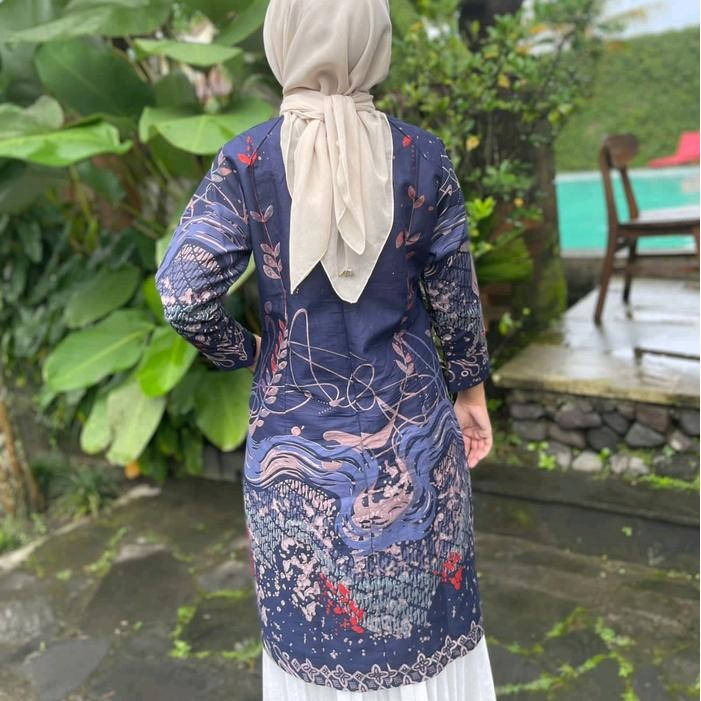 Tunik Batik Qistina Batik Motif Edelwish Bahan Katun Halus Model Resleting Belakang Wanita