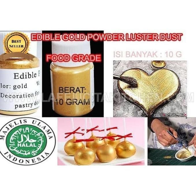 HALAL EDIBLE GOLD LUSTER LUSTRE DUST . ISI Flake 10G FONDANT COKLAT JS88