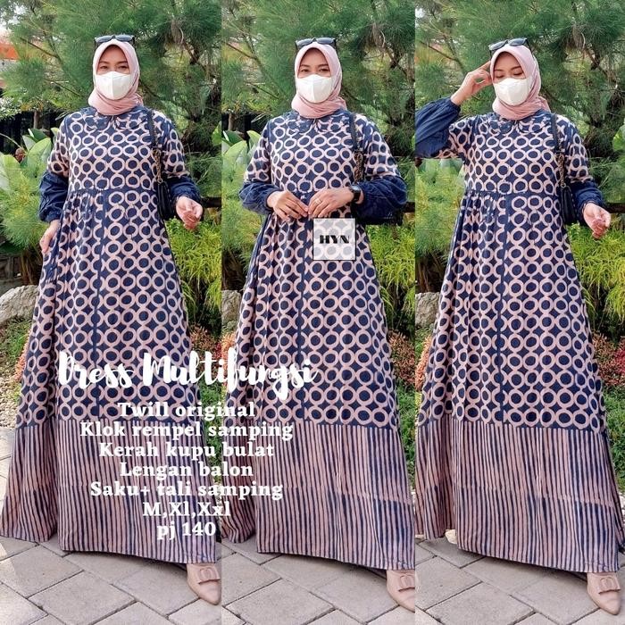 Harga Promo Gamis Twill Ori Premium Bisa Cod Gamis Twill Pekalongan Bunga Polka Dot Navy Cantik
