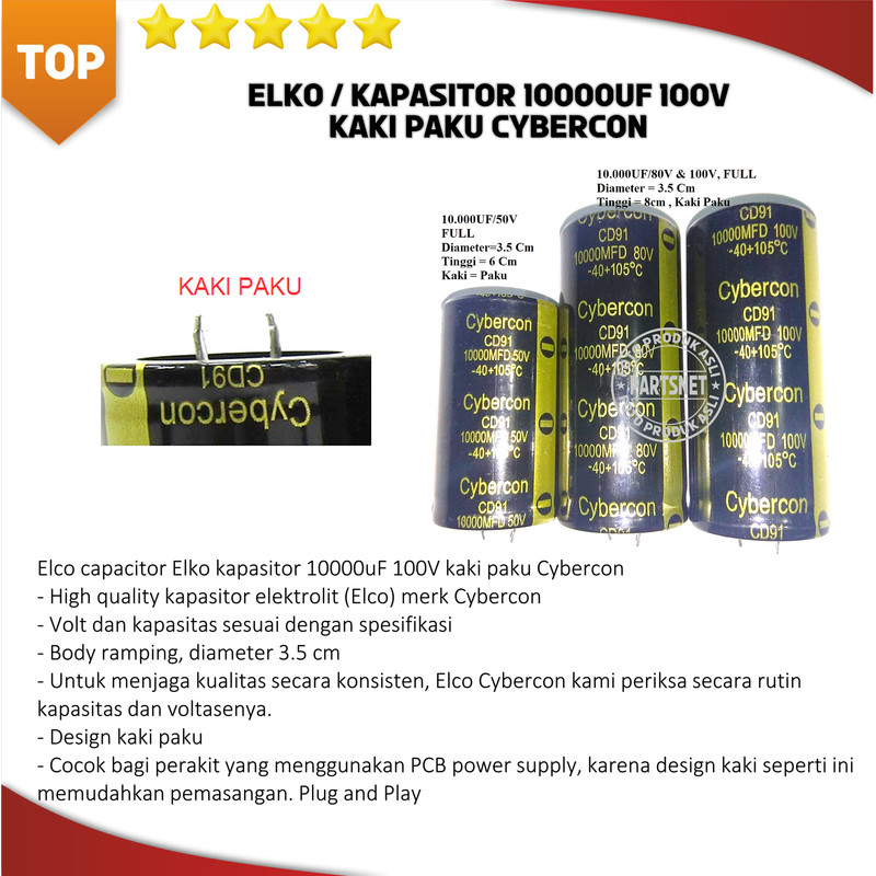 Elco capacitor Elko kapasitor 10000uF 100V kaki paku Cybercon