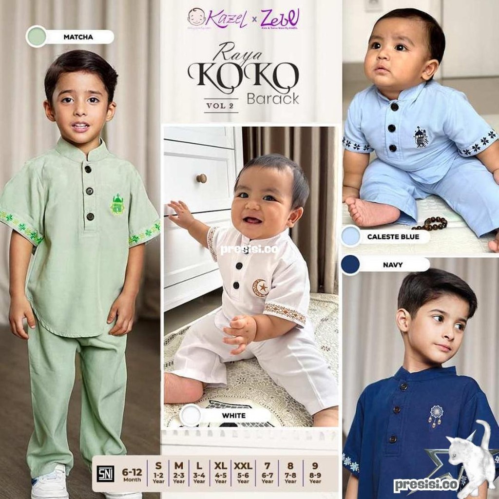 Kazel X Zebe Raya Koko Barack Setelan Baju Koko Anak Laki-Laki Setelan Anak Laki-Laki (Usia 1-9 Tahu