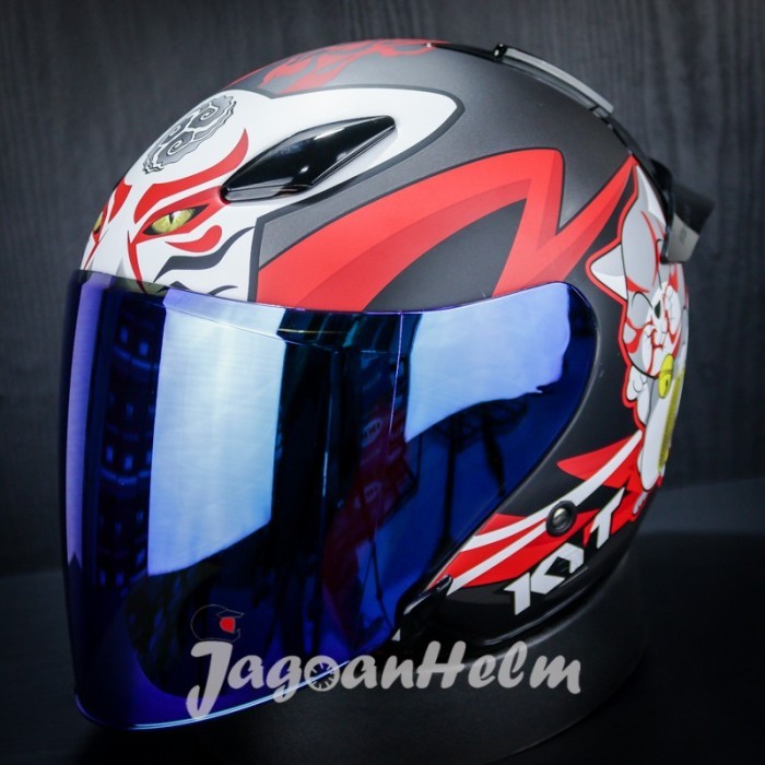 Kyt Helm Dj Maru Kabuki Cat Doff Black Red Doff Djmaru Motif